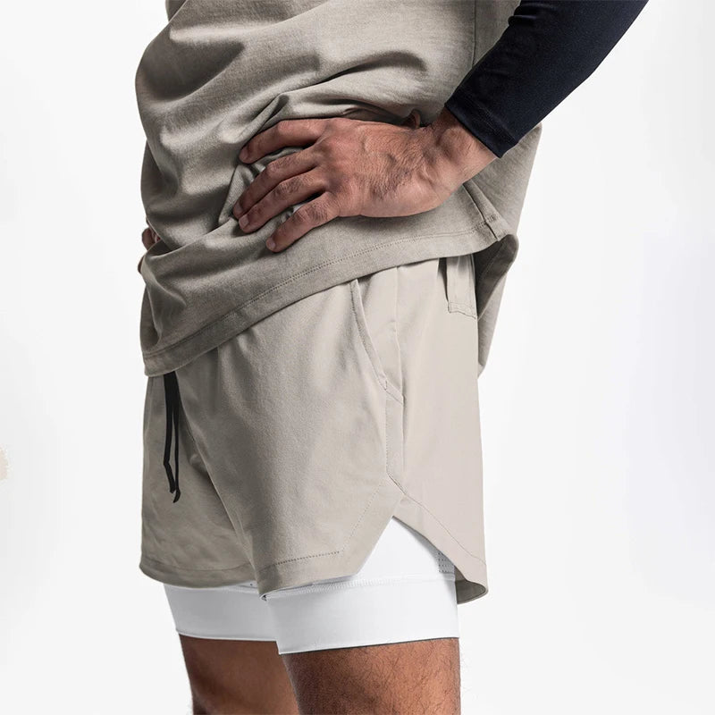 Men's 2-in-1 Running Shorts Quick Dry Gym Sports Shorts Double Layer Breathable Beach Fitness Inner Lining Summer 2025