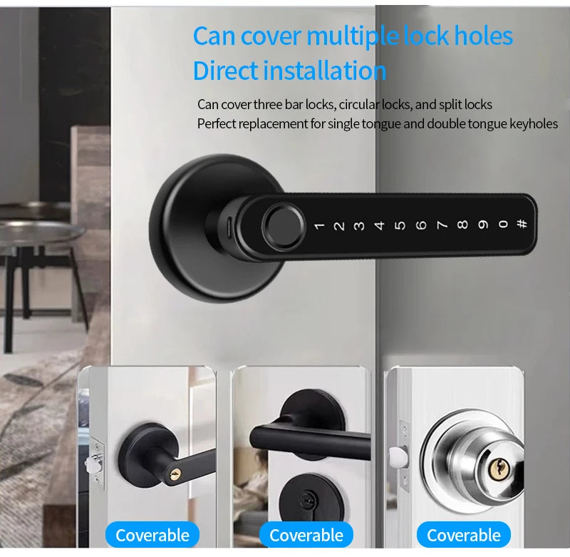 Smart Door Lock Handle With Fingerprint Key card Digital Door Lock Keypad Key Entry electronic lock Mobile APP Control
