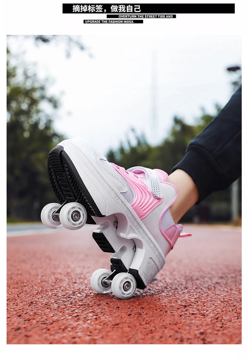 Parkour Shoes 4 Wheels Deformation Roller Skating Shoes Kids Adults Unisex Sneakers Street Urban Fitness FSK Quad Skating Shoes