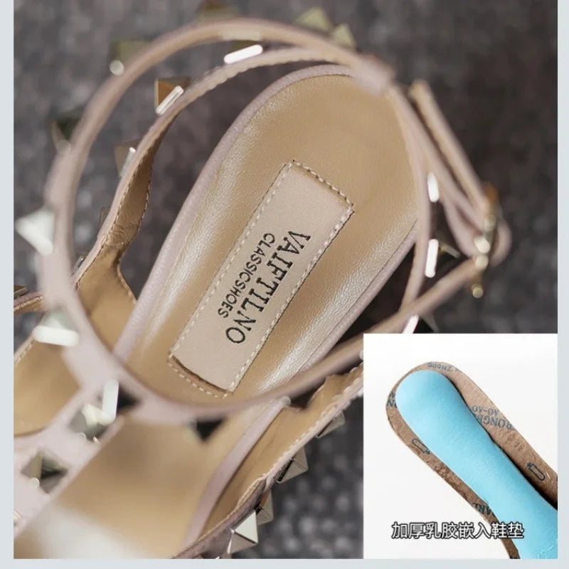 2025 Summer Brand Leather Women's Sandals Classic Rivet Gladiator High Heels Sexy Luxury Pumps Wedding Party Pointed toe Shoes
