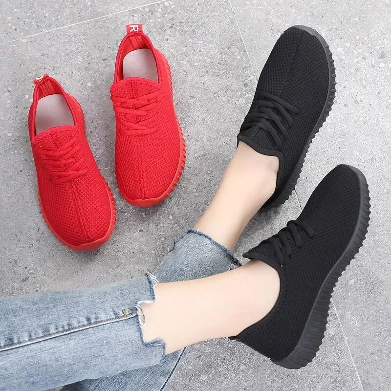Women's Vulcanize Shoes 2025 Autumn Sneakers Solid Black Red Shoes Gym Fitness Trainers Walking Sport Shoes Female Zapatos Mujer