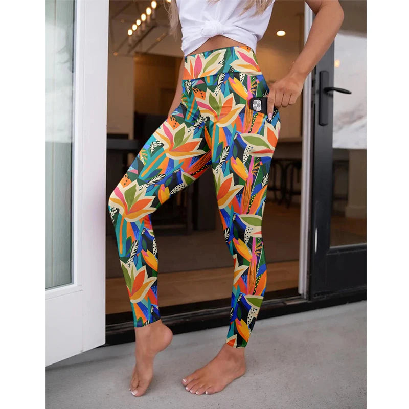 LETSFIND High Waist Women's Fitness Leggings 3D Digital Print Sexy Pockert Elastic Pants Fashionable Gym Trousers
