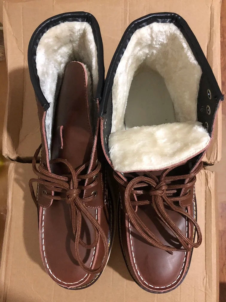 Red Black Winter Mens Shoes Desert Keep Warm Vintage Culture Rookie Men Genuine Leather Motorcycle Boots Men Western