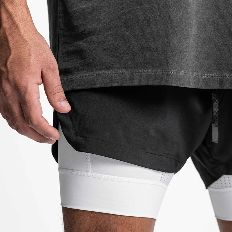 Men's 2-in-1 Running Shorts Quick Dry Gym Sports Shorts Double Layer Breathable Beach Fitness Inner Lining Summer 2025