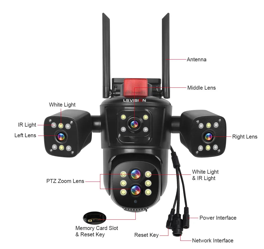 LS VISION 10K 20MP Four Screens WiFi PTZ Camera 10X Optical Zoom Auto Tracking Humanoid Detection CCTV Security Cameras Outdoor