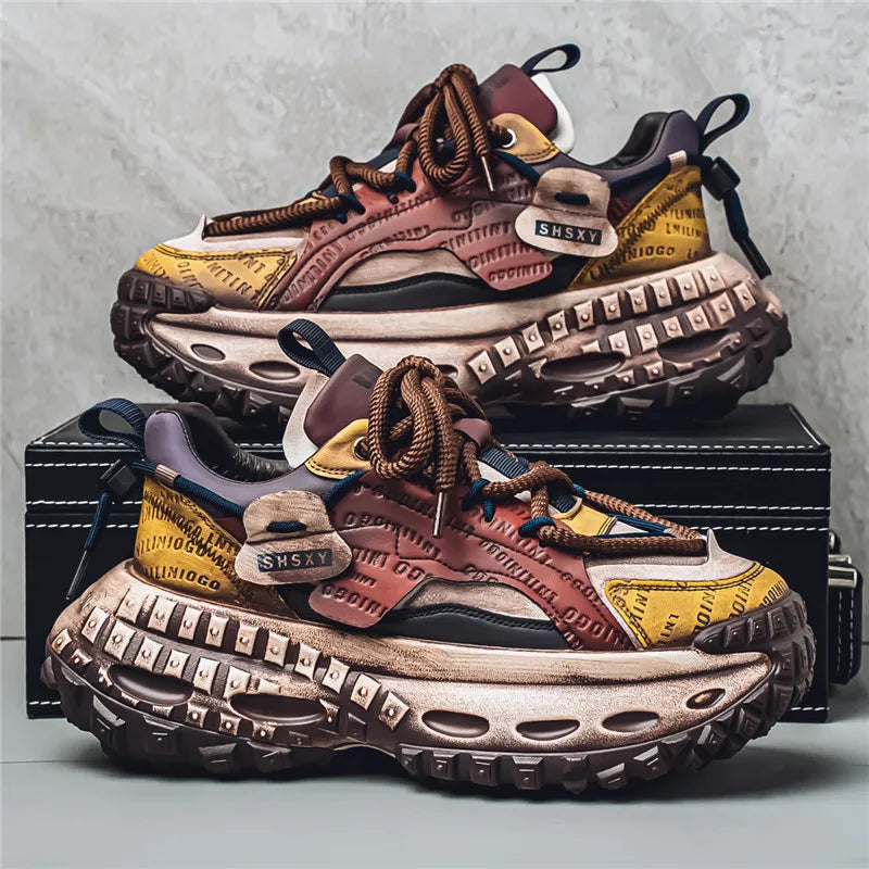 Retro Autumn Low-top Thick-sole Dad Shoes Men's Fashionable Breathable Comfortable Casual Shoes  Outdoor Walking Fitness Youth