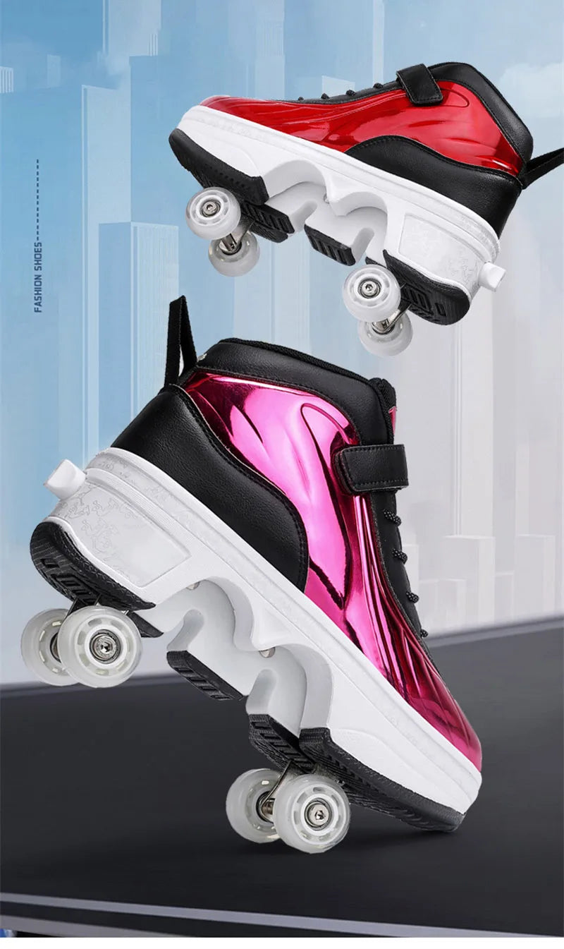 Parkour Shoes 4 Wheels Deformation Roller Skating Shoes Kids Adults Unisex Sneakers Street Urban Fitness FSK Quad Skating Shoes
