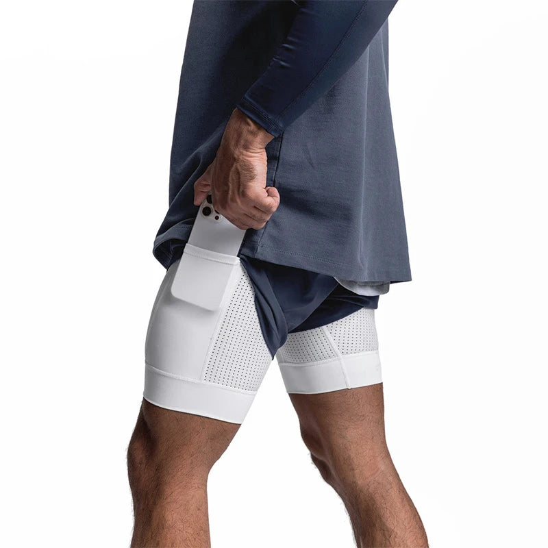 Men's 2-in-1 Running Shorts Quick Dry Gym Sports Shorts Double Layer Breathable Beach Fitness Inner Lining Summer 2025