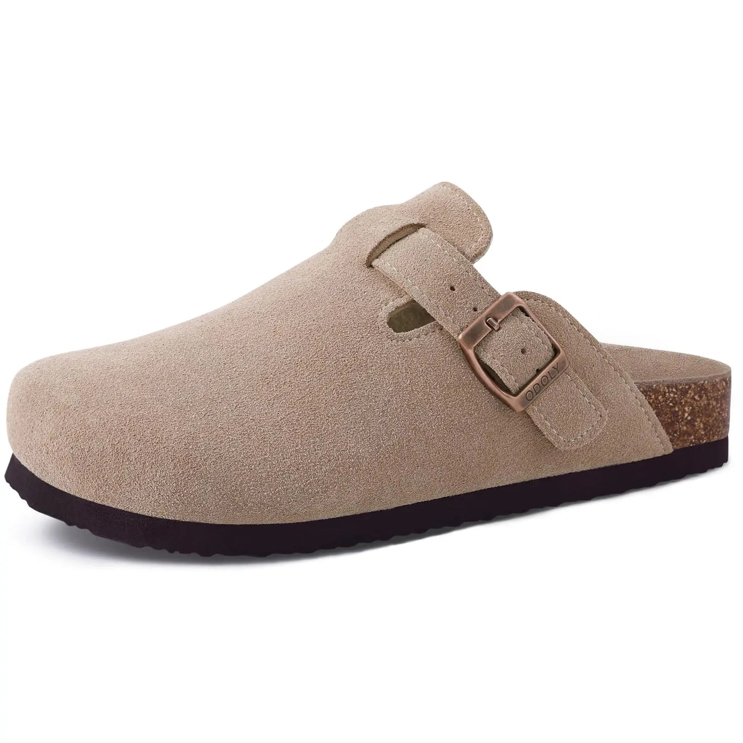 KIDMI Cork Clogs Slippers For Women Cork Footbed Beach Sandals Outdoor Suede Clogs Sandals With Adjustable Buckle Men Sandals