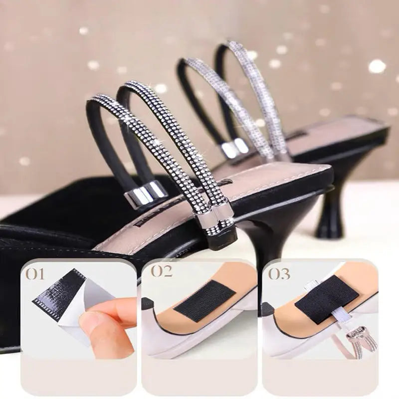 1/2Pairs Rhinestone High Heels Shoes Band Anti-loose Women Diamond Shoelaces Anti-drop Heel Straps Belt Drill Elastic Fixed Belt