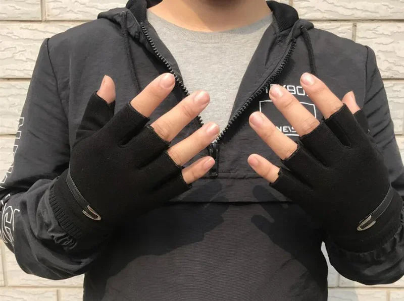 Men Women Winter Outdoor Sport Climbing Fitness Plush Warm Cycling Glove Half Finger Driving Mitten B50