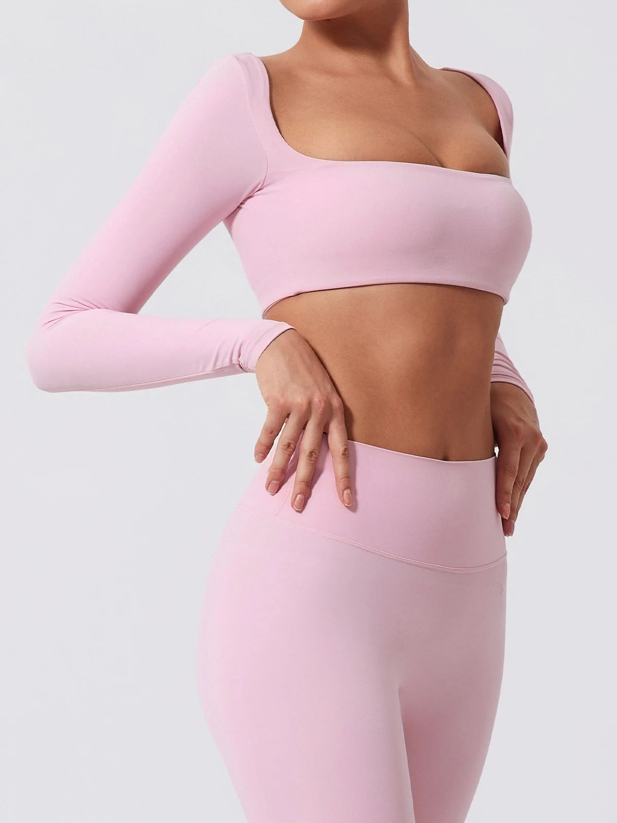 Hearuisavy Summer Quick Dry Square Neck Activewear Women Gym Top Fitness Sports Crop Top Female Casual Long Sleeve Yoga Clothes