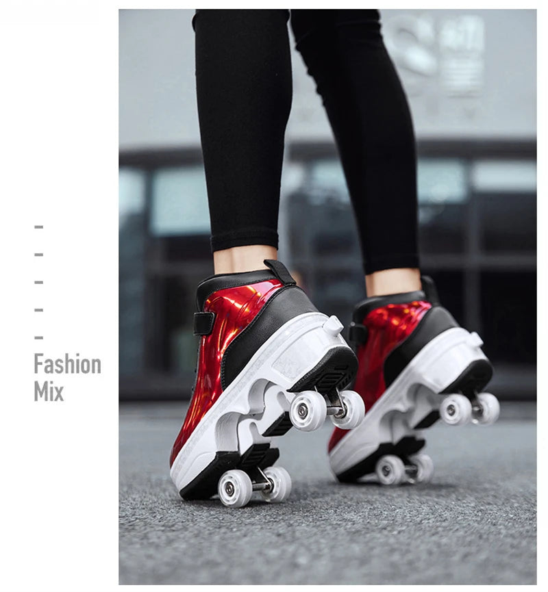 Parkour Shoes 4 Wheels Deformation Roller Skating Shoes Kids Adults Unisex Sneakers Street Urban Fitness FSK Quad Skating Shoes