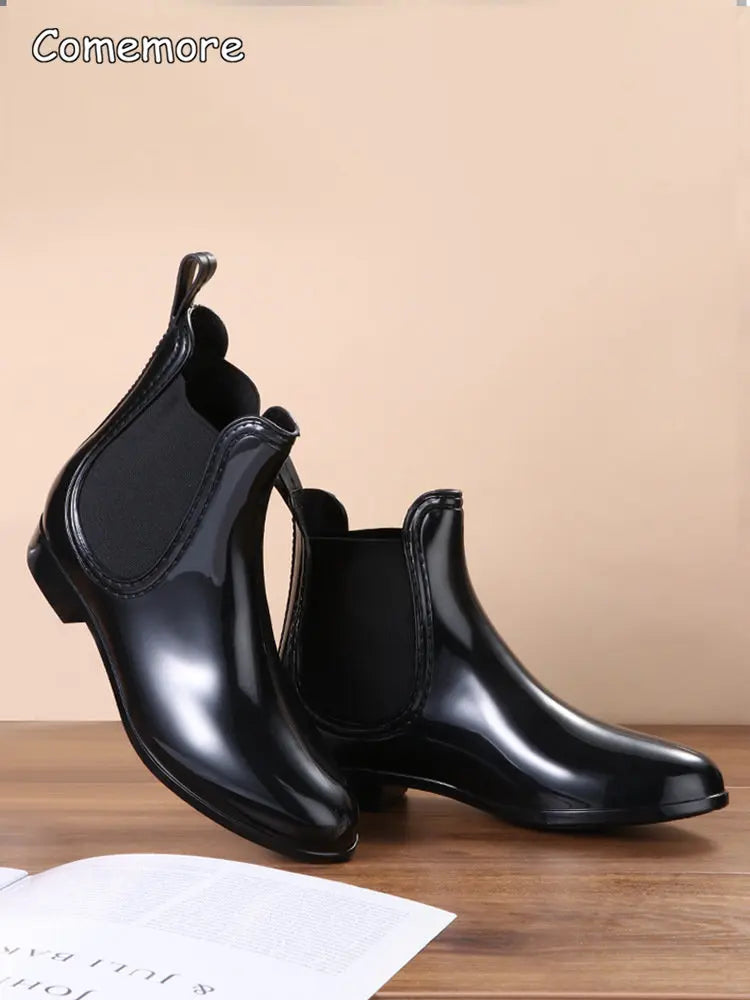 Comemore Rubber Rain Boots Women Waterproof Galoshes Shoe 2023 Ladies Fashion Apring Shoes Anti-Skid Ankle Boot Botas Femininas