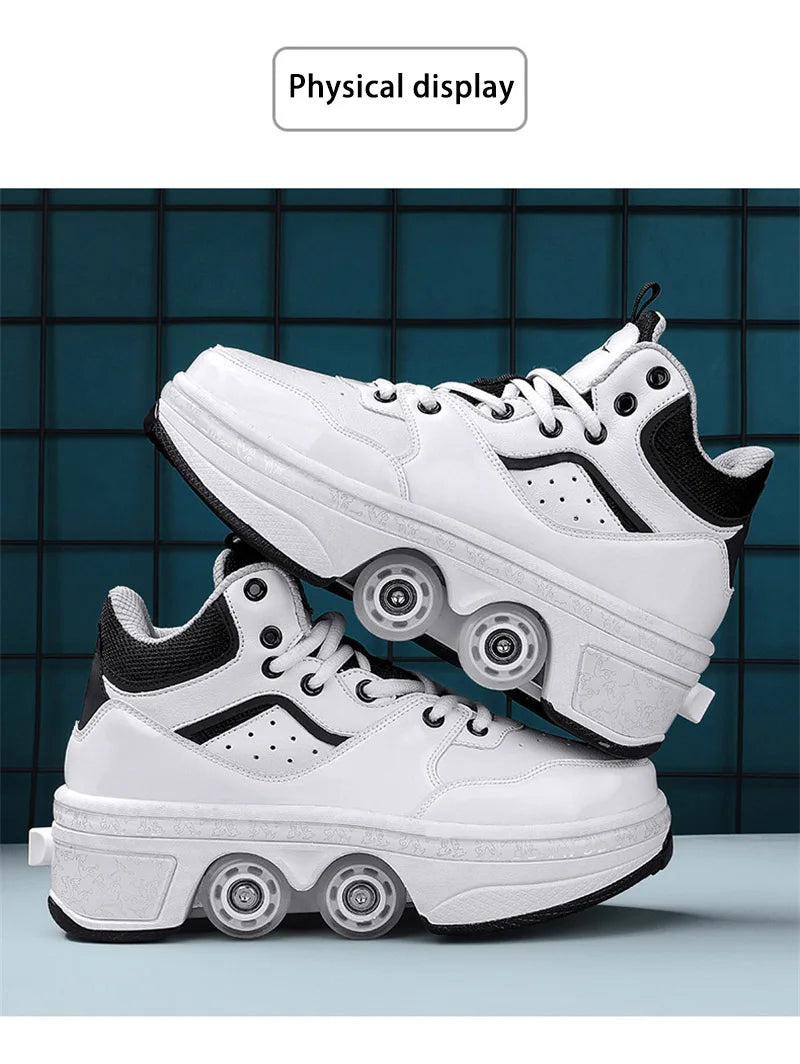 Parkour Shoes 4 Wheels Deformation Roller Skating Shoes Kids Adults Unisex Sneakers Street Urban Fitness FSK Quad Skating Shoes