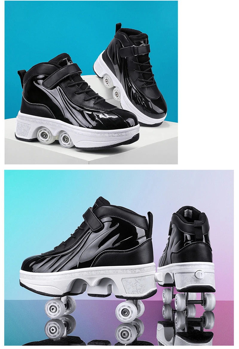 Parkour Shoes 4 Wheels Deformation Roller Skating Shoes Kids Adults Unisex Sneakers Street Urban Fitness FSK Quad Skating Shoes