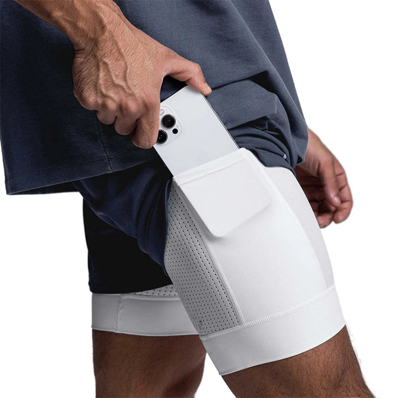 Men's 2-in-1 Running Shorts Quick Dry Gym Sports Shorts Double Layer Breathable Beach Fitness Inner Lining Summer 2025
