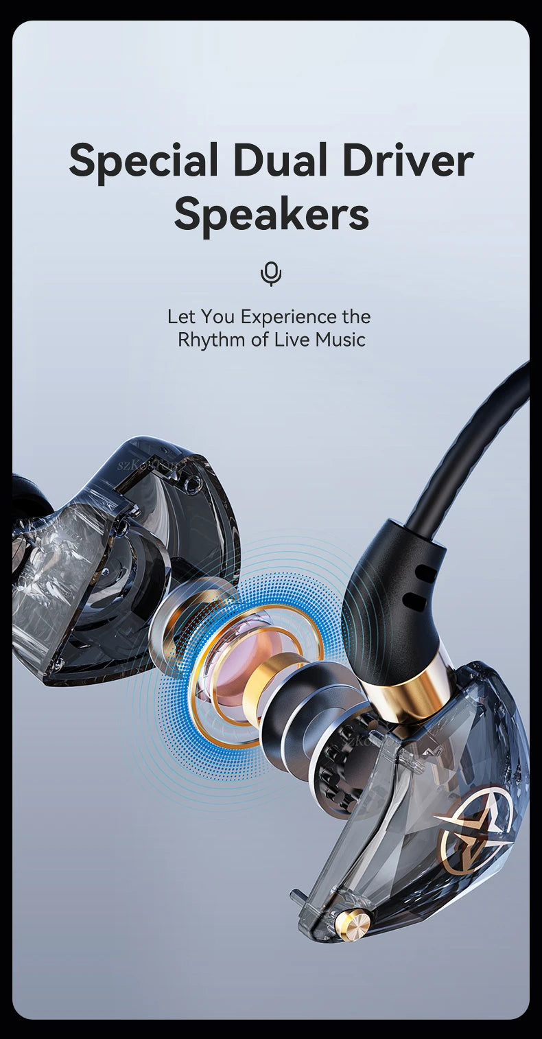 HiFi Wired Headphones with Microphone Noise-Cancelling Dynamic Earphones In Ear Earbuds Bass Headset For Sports Fitness Music
