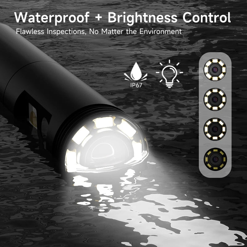 Endoscope Borescope 4.3" IPS Screen IP67 Waterproof Plumbing Camera 8MM Probe 2M-100M Single Dual Camera with Adjustable LEDs