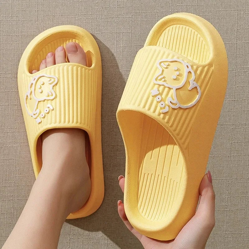 2024 Summer Women Slippers Bath Thick Platform Non-Slip Home Cat Cartoon Flip Flops Beach Sandals Ladies Slides Indoor Outdoor