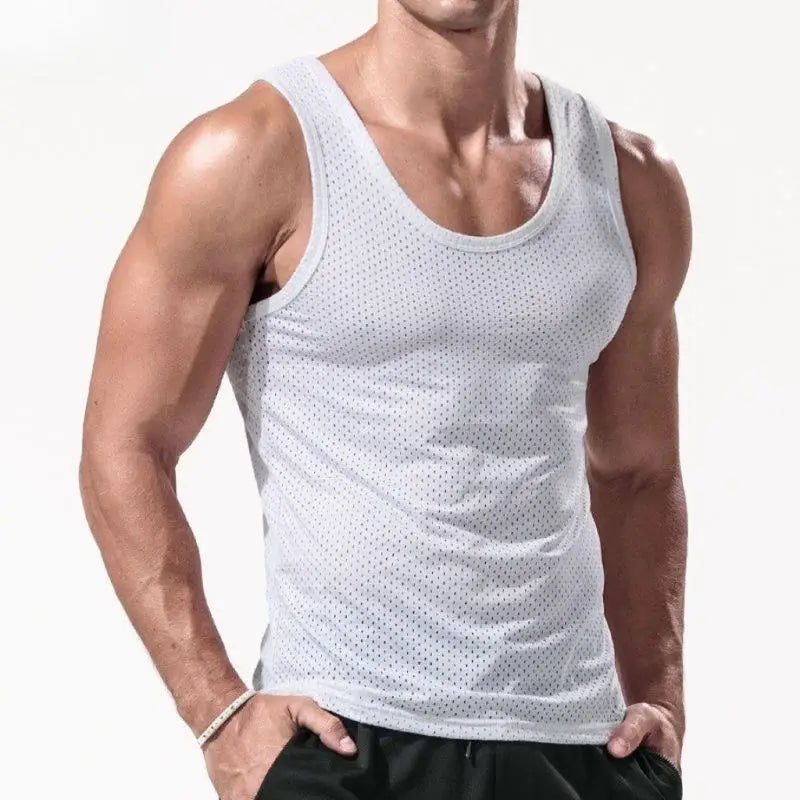 Summer Mesh Tank Top Men Gym Fitness Quick Dry T-shirt Mens Bodybuilding Fitness Muscle Sleeveless Breathable Male Mesh T Shirts