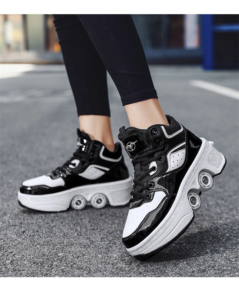 Parkour Shoes 4 Wheels Deformation Roller Skating Shoes Kids Adults Unisex Sneakers Street Urban Fitness FSK Quad Skating Shoes