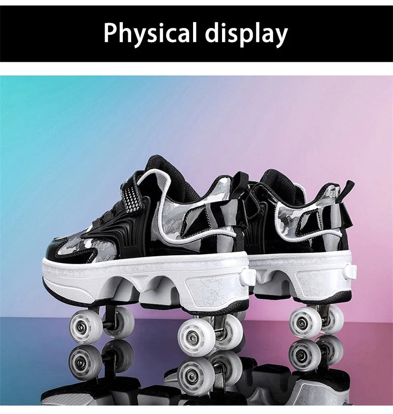 Parkour Shoes 4 Wheels Deformation Roller Skating Shoes Kids Adults Unisex Sneakers Street Urban Fitness FSK Quad Skating Shoes