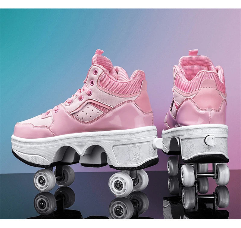 Parkour Shoes 4 Wheels Deformation Roller Skating Shoes Kids Adults Unisex Sneakers Street Urban Fitness FSK Quad Skating Shoes