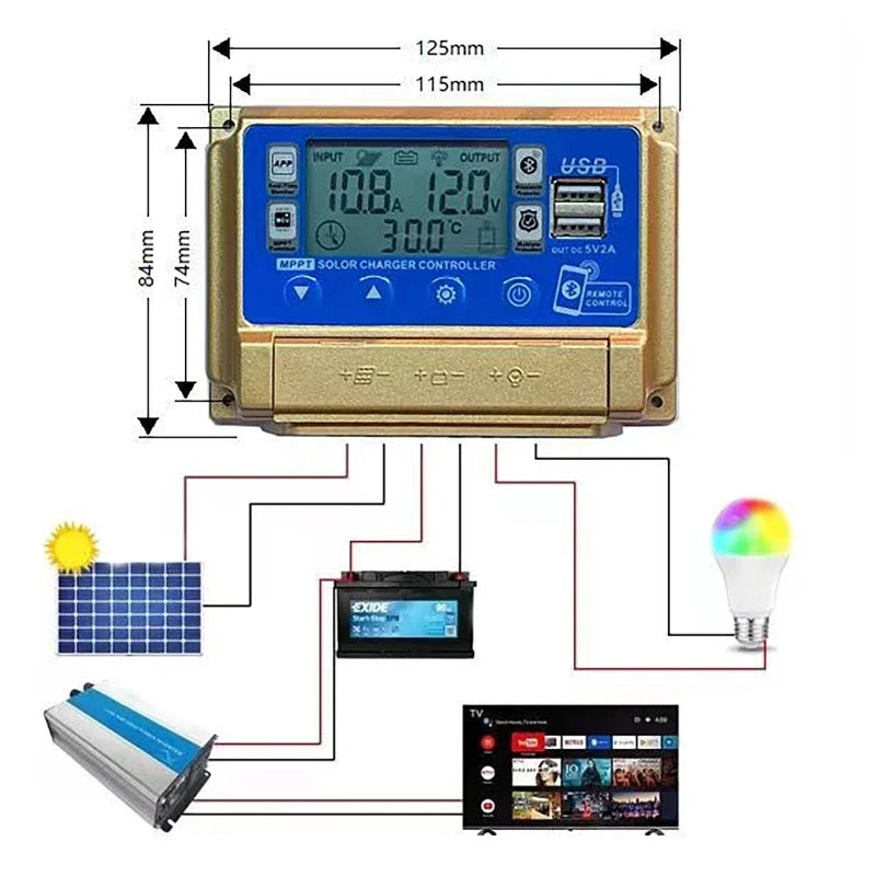 12V/24V 30A 40A 50A 60A High Definition LCD Large Digital Display bluetooth WIFI Solar Charge Controller MPPT Controller Solar