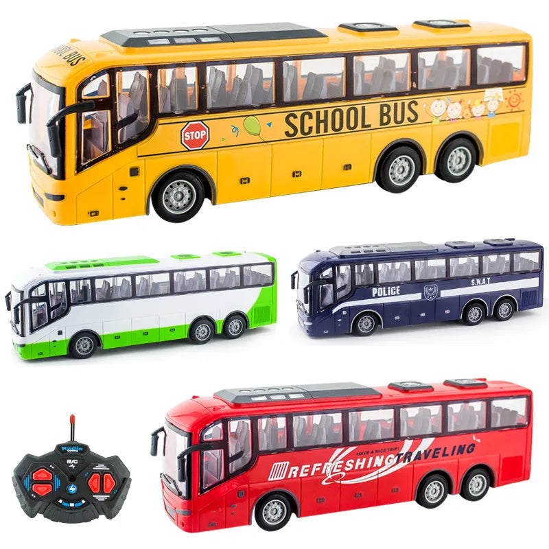 Rc Bus Electric Remote Control Car with Light Tour Bus School City Model 27Mhz Radio Controlled Machine Toys For Boys Kids