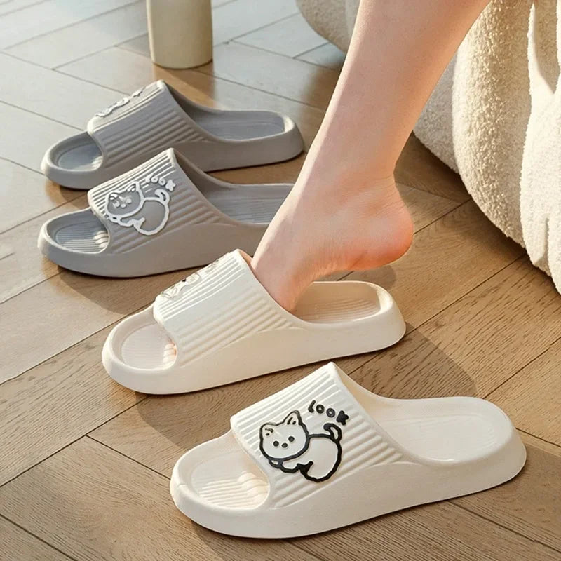 2024 Summer Women Slippers Bath Thick Platform Non-Slip Home Cat Cartoon Flip Flops Beach Sandals Ladies Slides Indoor Outdoor