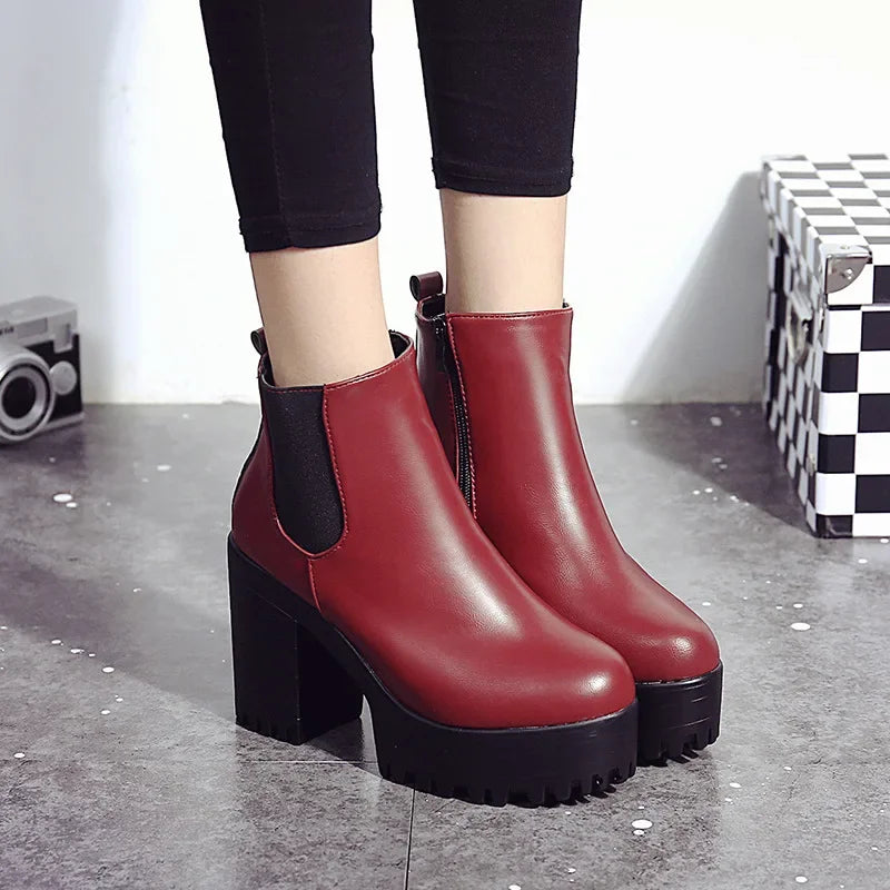 2024 Autumn/Winter New Women's Short Boots, Coarse Heel, European and American Women's Shoes with Velvet