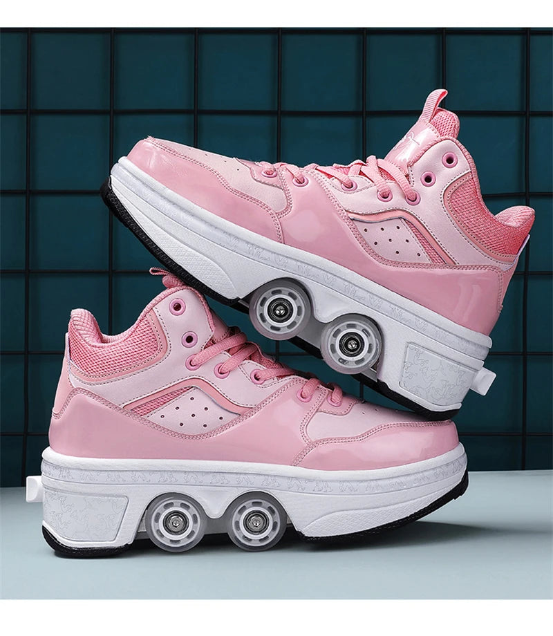 Parkour Shoes 4 Wheels Deformation Roller Skating Shoes Kids Adults Unisex Sneakers Street Urban Fitness FSK Quad Skating Shoes