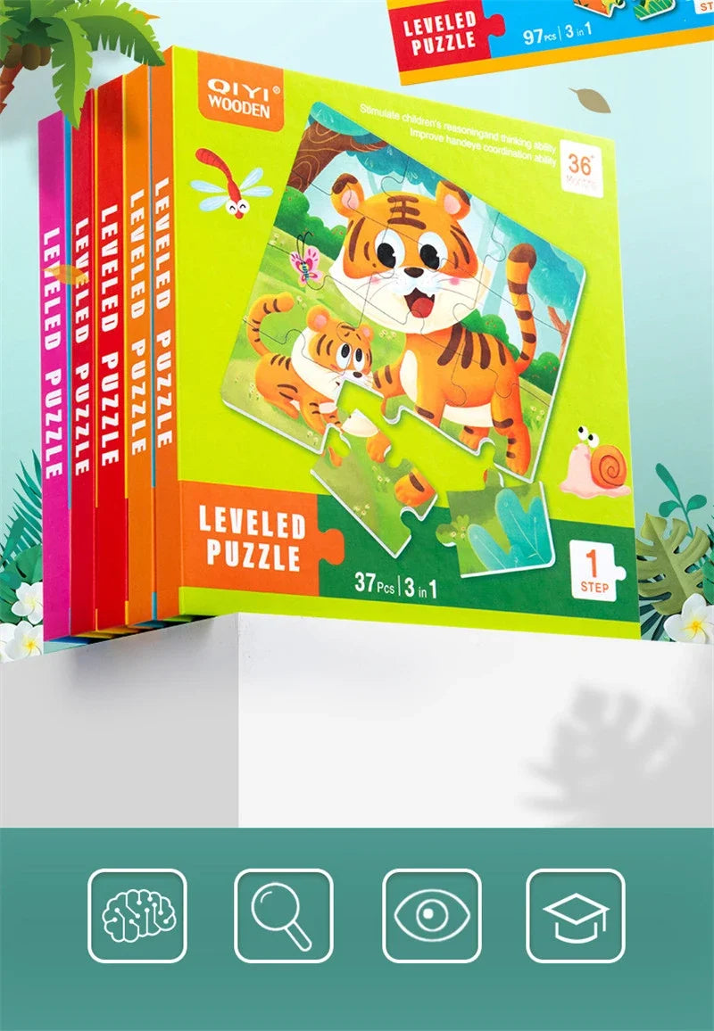 Montessori Kids Toys Magnetic Advance Educate Book Folding Jigsaw 3 In 1 Animal Marine Dinosaur Cognitive Early Education Gifts