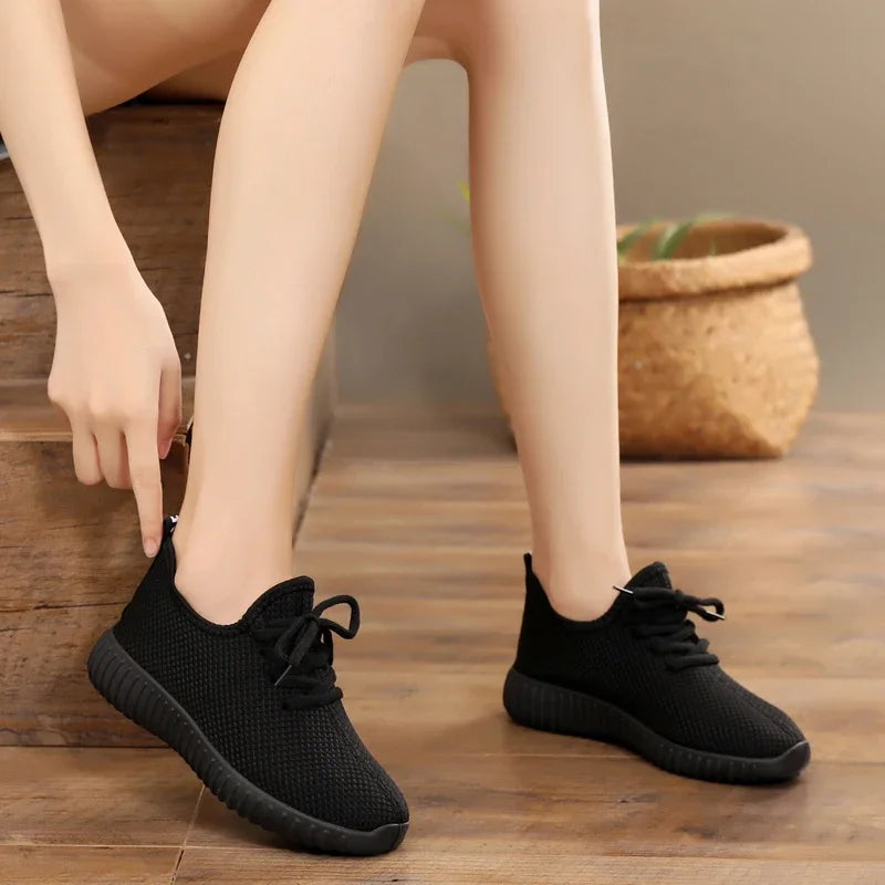 Women's Vulcanize Shoes 2025 Autumn Sneakers Solid Black Red Shoes Gym Fitness Trainers Walking Sport Shoes Female Zapatos Mujer