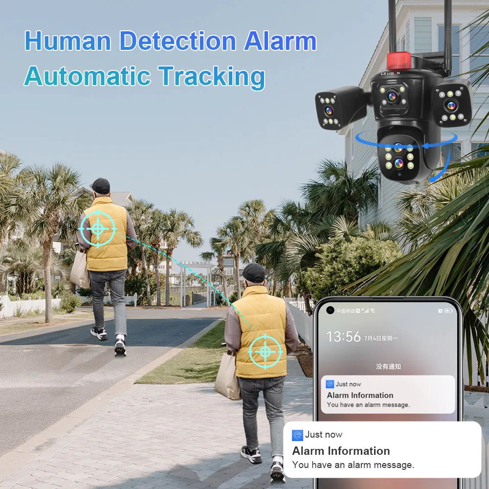 LS VISION 10K 20MP Four Screens WiFi PTZ Camera 10X Optical Zoom Auto Tracking Humanoid Detection CCTV Security Cameras Outdoor
