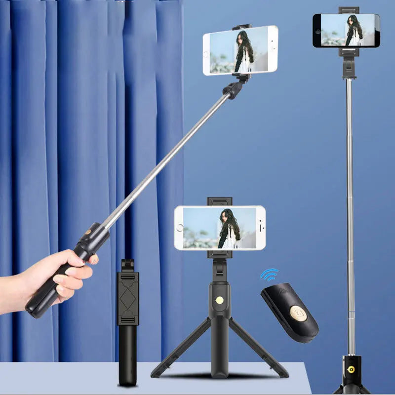 Foldable 3 in1 Mini Wireless Bluetooth Selfie Stick with Shutter Remote Retractable mini Tripod Monopod For iPhone Xiaomi Huawei