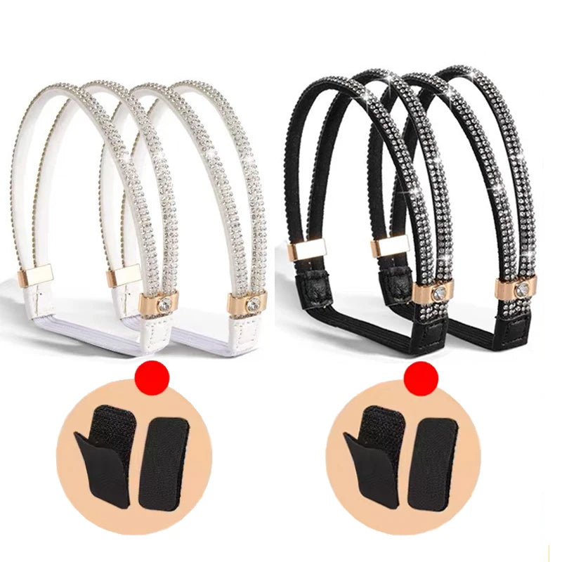 1/2Pairs Rhinestone High Heels Shoes Band Anti-loose Women Diamond Shoelaces Anti-drop Heel Straps Belt Drill Elastic Fixed Belt