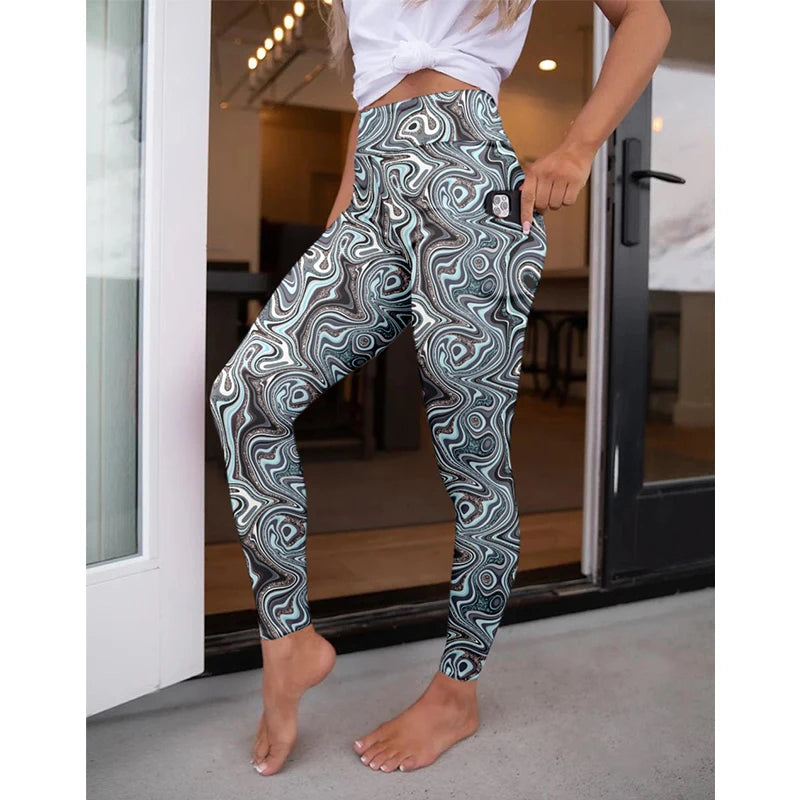 LETSFIND High Waist Women's Fitness Leggings 3D Digital Print Sexy Pockert Elastic Pants Fashionable Gym Trousers