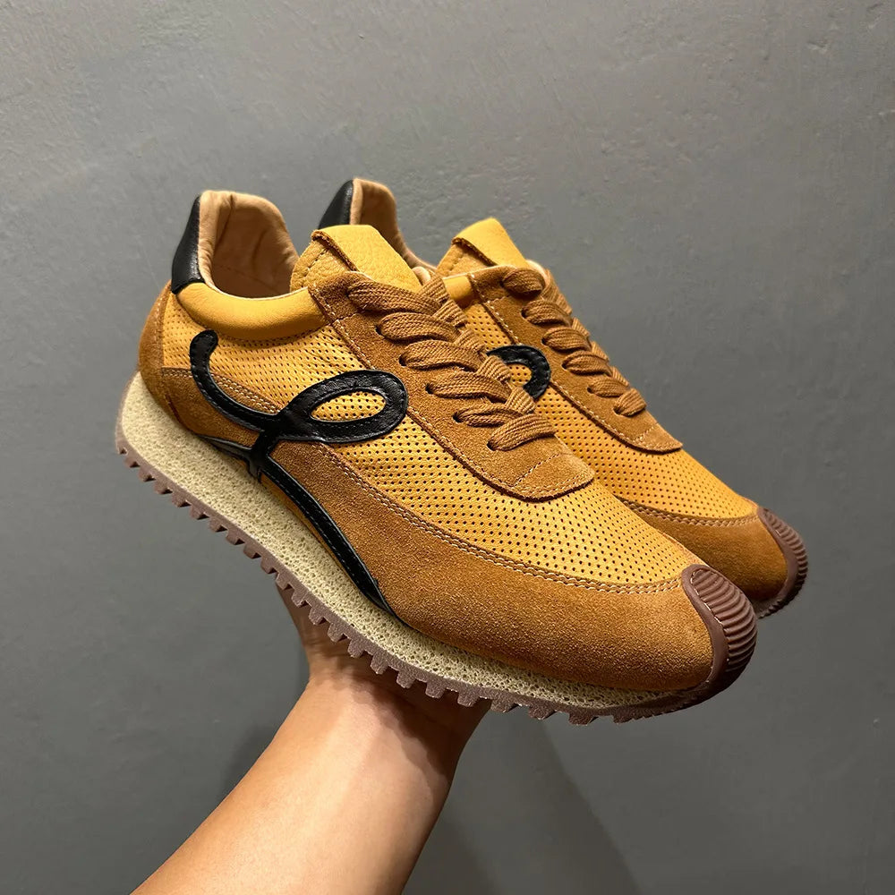 QHCCID Handmade Cowhide Breathable Shoes Sneakers Training Soft Sole Shoes