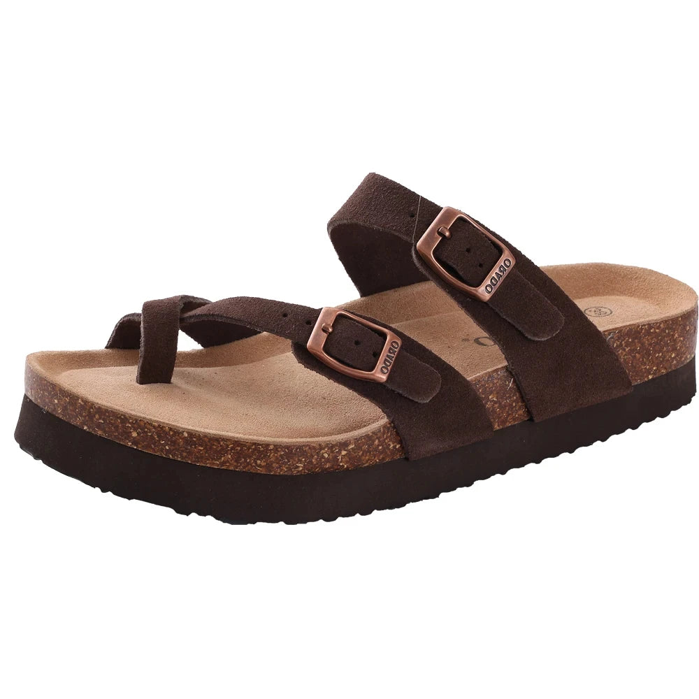 KIDMI Cork Clogs Slippers For Women Cork Footbed Beach Sandals Outdoor Suede Clogs Sandals With Adjustable Buckle Men Sandals
