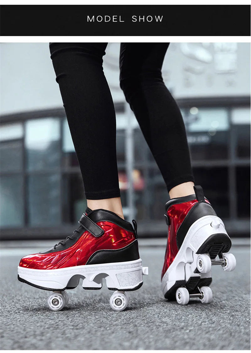 Parkour Shoes 4 Wheels Deformation Roller Skating Shoes Kids Adults Unisex Sneakers Street Urban Fitness FSK Quad Skating Shoes