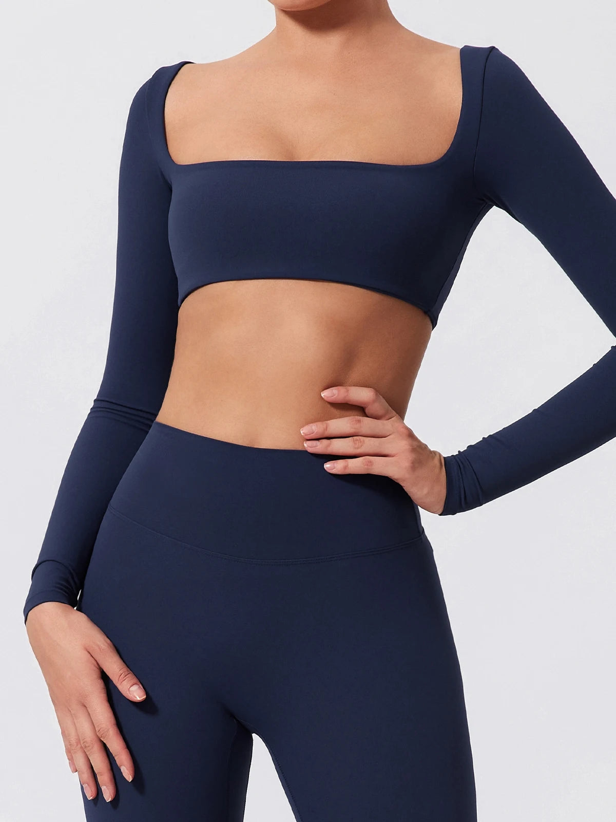 Hearuisavy Summer Quick Dry Square Neck Activewear Women Gym Top Fitness Sports Crop Top Female Casual Long Sleeve Yoga Clothes