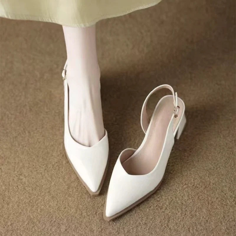 High Heels Sandals Woman Pointed Toe Heeled Shoes Shallow 2025 Summer Trend Loafers Slingback Shoes Elegant Dress Pumps Mujer