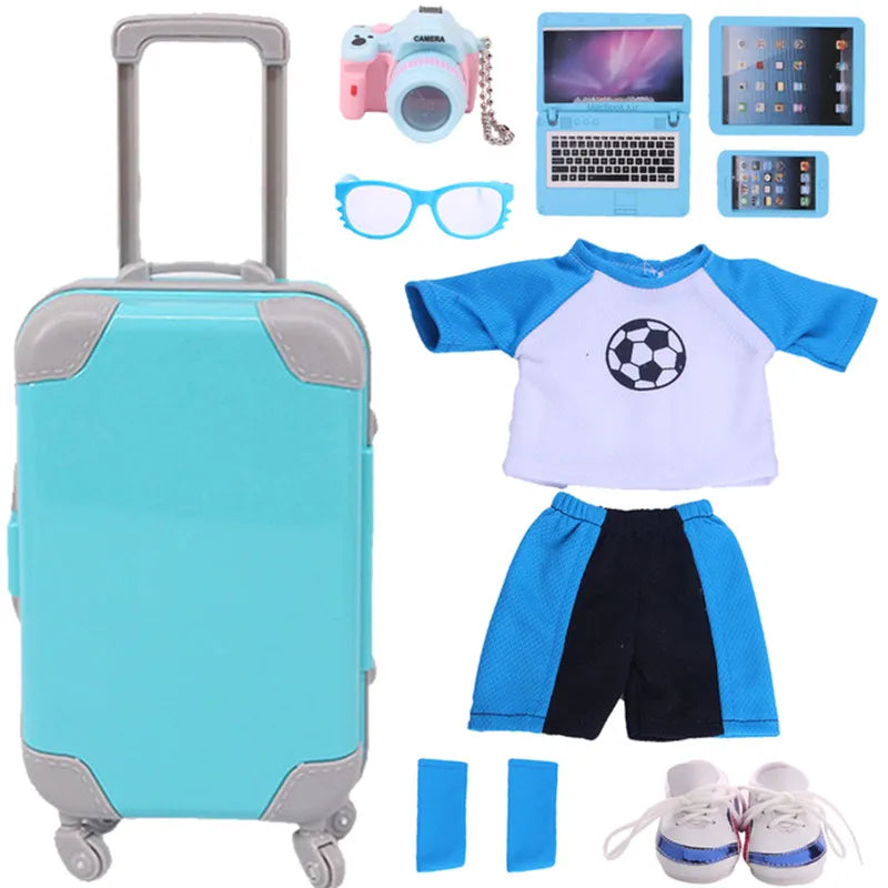 4Pcs=Raincoat+Umbrella+Rain Boots+Suitcase For 18 Inch American Doll&43Cm Reborn Baby Doll Accessories Generation Girl DIY Toys