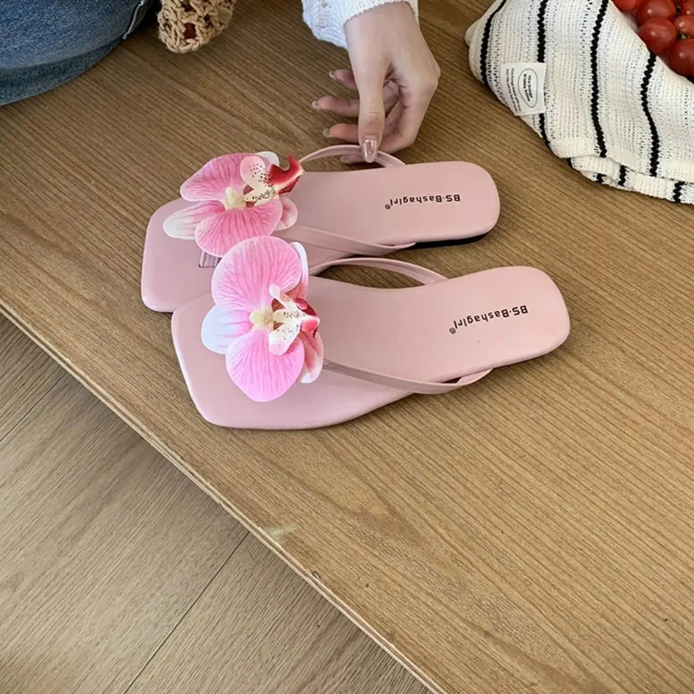 Casual Sweet Butterfly Orchid Slipper Elegant Summer Flower Flip Flops Out Wear Vacation Women's Sandals Outdoor