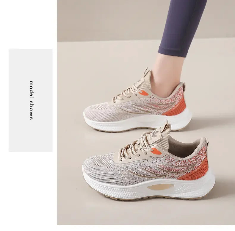 Spring Women New Mesh Lightweight Sports Breath Lace Up Fitness Comfortable Thick Soled Casual Running Shoes Tenis Masculino