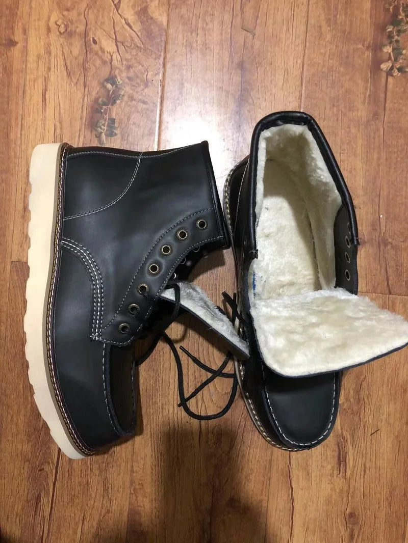 Red Black Winter Mens Shoes Desert Keep Warm Vintage Culture Rookie Men Genuine Leather Motorcycle Boots Men Western