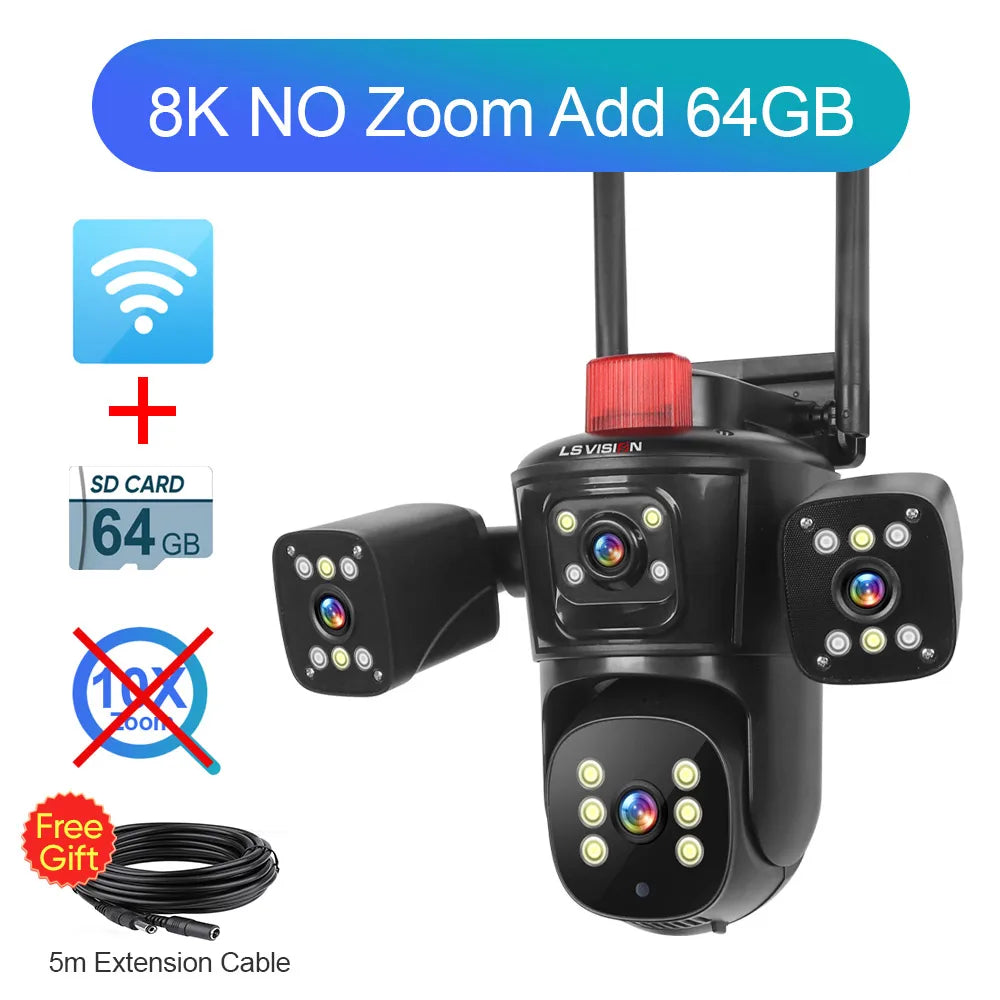 LS VISION 10K 20MP Four Screens WiFi PTZ Camera 10X Optical Zoom Auto Tracking Humanoid Detection CCTV Security Cameras Outdoor