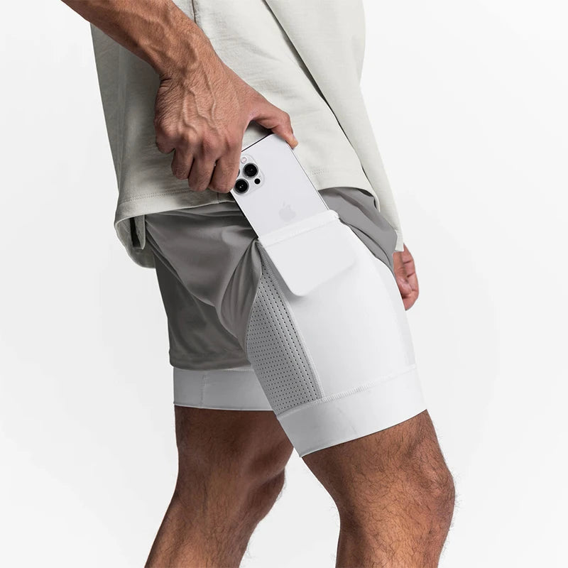 Men's 2-in-1 Running Shorts Quick Dry Gym Sports Shorts Double Layer Breathable Beach Fitness Inner Lining Summer 2025